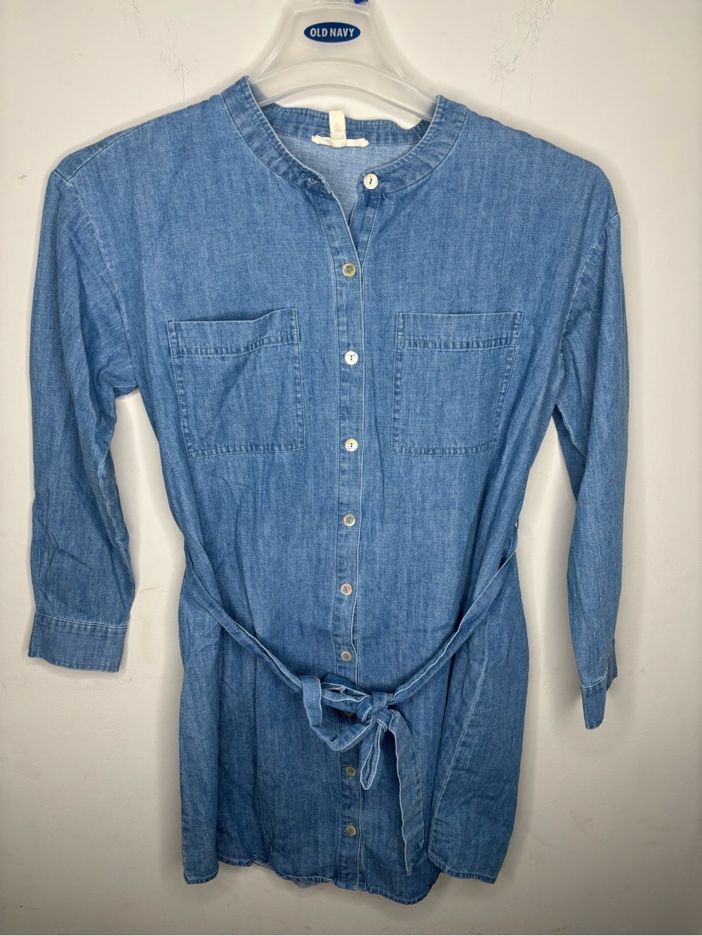 Eileen Fisher Organic Cotton Denim Chambray Shirt Dress in Blue Sz Petite Snall